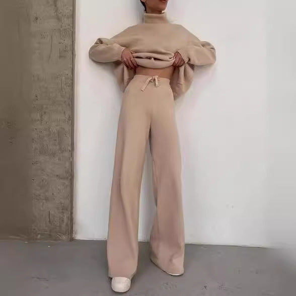 2025 Spring Autumn AliExpress New Knitted Solid Color Loose Casual Two-Piece Set Suit