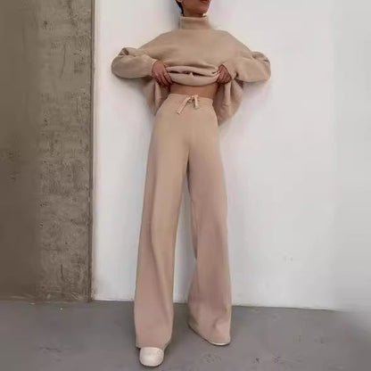 2025 Spring Autumn AliExpress New Knitted Solid Color Loose Casual Two-Piece Set Suit