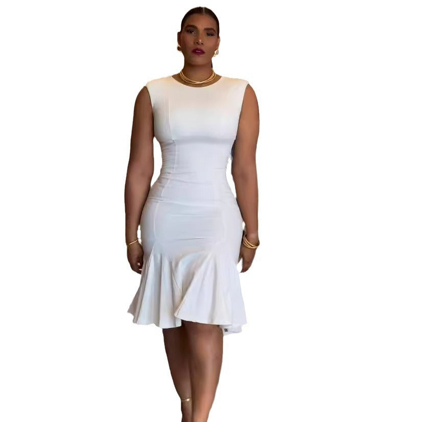 Women Sexy Stitching Stretch Slim Sleeveless Sheath Lace Dress