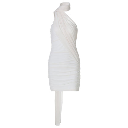 Summer Women Clothing Mesh Stitching Solid Color Ribbon Halter Hip Dress Women