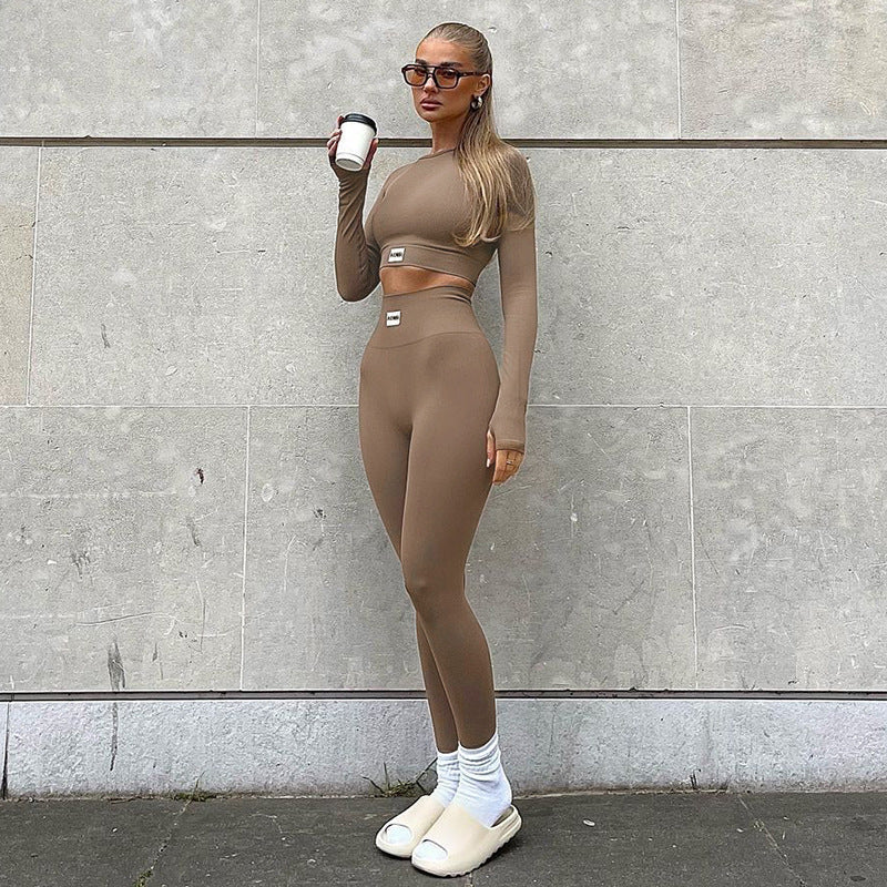 Casual Women Clothing Basic Solid Color Stitching Sports Yoga Comfortable Fitness Suit