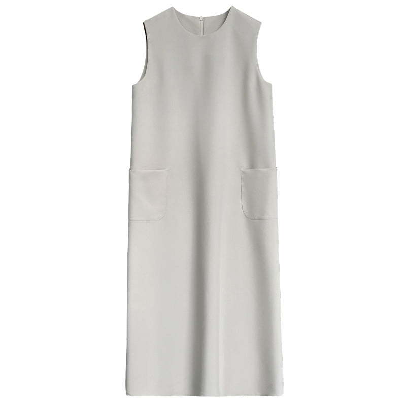 Simple Graceful Office Sleeveless Suit Vest Dress Women Loose round Neck Drooping Straight Dress