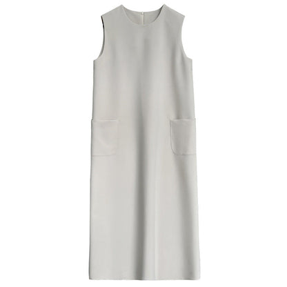 Simple Graceful Office Sleeveless Suit Vest Dress Women Loose round Neck Drooping Straight Dress