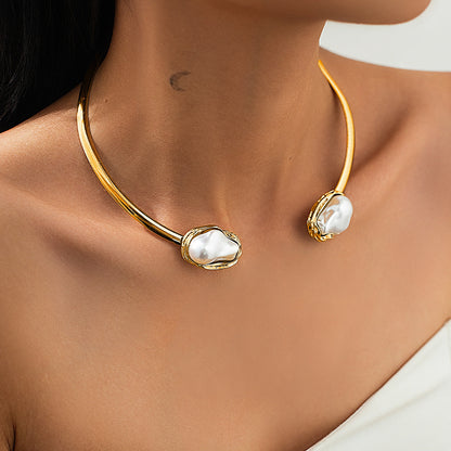 Baroque Irregular Pearl Alloy Collar Necklace