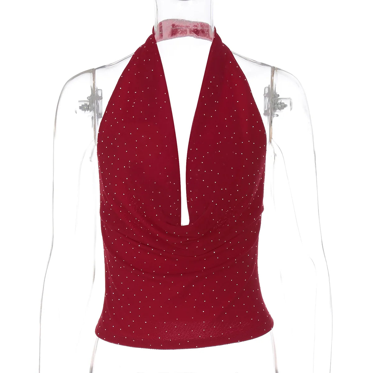Avelynn Rhinestone Halter Crop Top