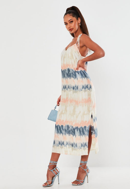 Women Clothing Suspender Split Tie-Dyed Printed Casual Maxi Dress Women