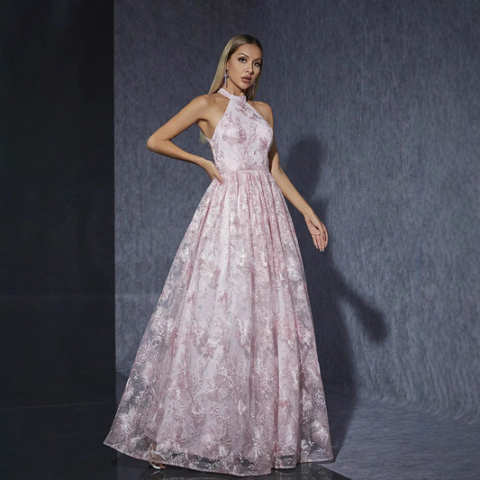 Halter Pink Sweet Girl Dress Photo Birthday Party Cocktail Evening Dress