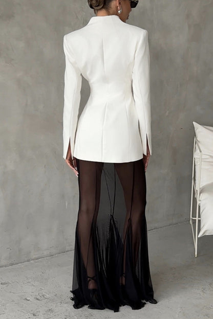 Long sleeved satin top S V collar single button long sleeved set