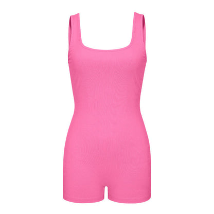 Women Spring Clothing Solid Color Sexy Backless Halter Short Sports Jumpsuit