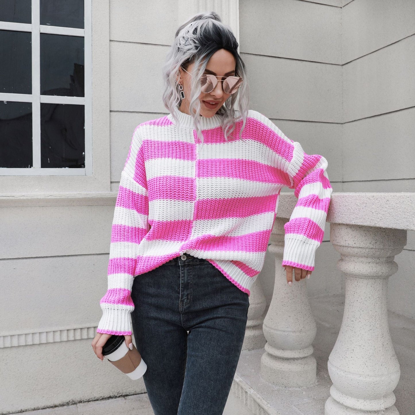Striped Sweater Women Loose Autumn Winter Long Sleeve Casual Knitwear Sweater