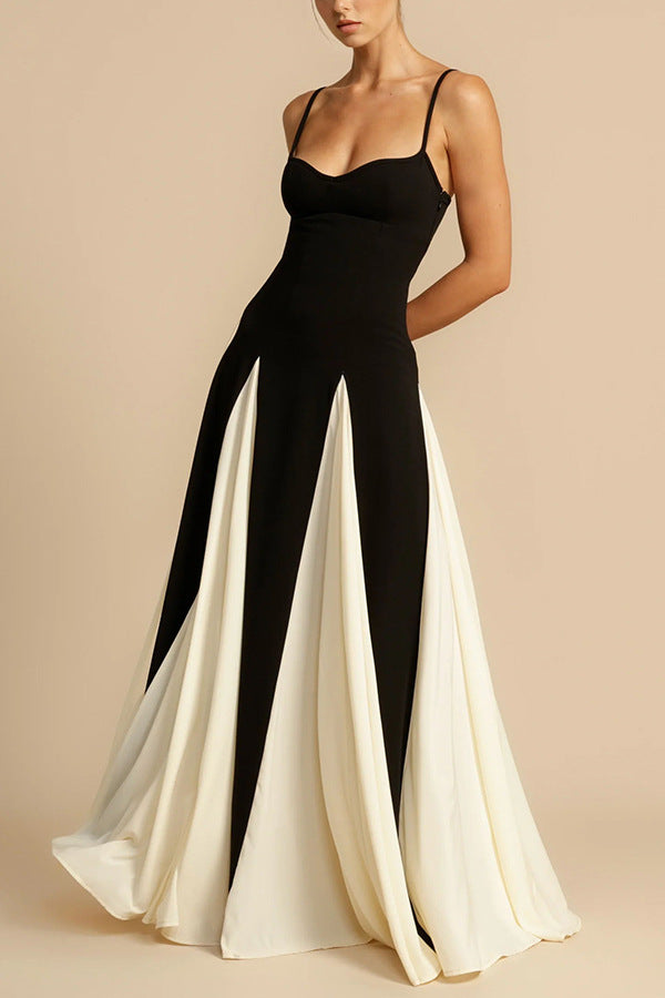 Eternal elegant stitching black and white tulle wavy dress