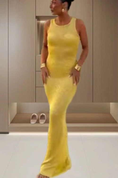 U Neck Sleeveless Sequin Bodycon Maxi Dress
