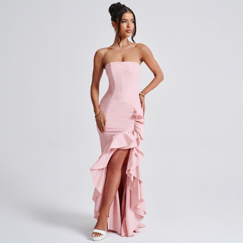 Ladies' sexy off shoulder, sexy off shoulder strapless, hip hugging, irregular wave fashion party dress