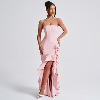Ladies' sexy off shoulder, sexy off shoulder strapless, hip hugging, irregular wave fashion party dress