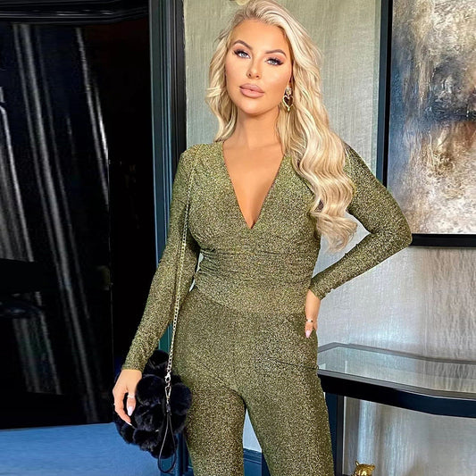 Wearable Women Clothing Nazada V neck Long Sleeve Sexy Cutout Stretch Jumpsuit Women