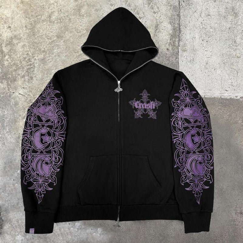 Heart 3D Print Zip-up Long Sleeve Hoodie