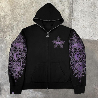 Heart 3D Print Zip-up Long Sleeve Hoodie