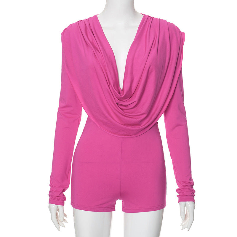 Women Clothing Sexy Swing Collar Sexy Tight Long Sleeve Romper