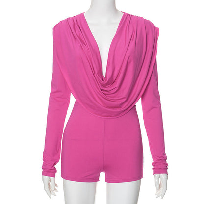 Women Clothing Sexy Swing Collar Sexy Tight Long Sleeve Romper