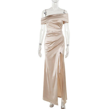 Mercerized Off The Shoulder Gown Split Dress Women Socialite Women Clothing Sexy Split Maxi Dress
