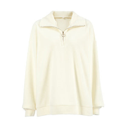 Autumn Winter Lazy Knitted Lamb Cashmere Beige Loose Fitting Casual Pullover All Matching Collared Sports Women Top