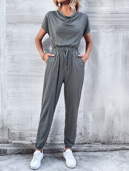 Women Clothing Short Sleeved Casual Wide Leg Jumpsuit