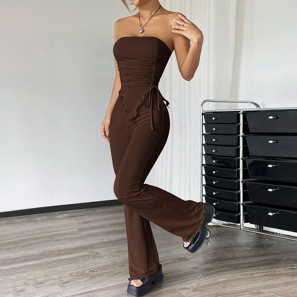 Women Clothing Sexy Street Spring Summer Tube Top Trousers Two Piece Set
