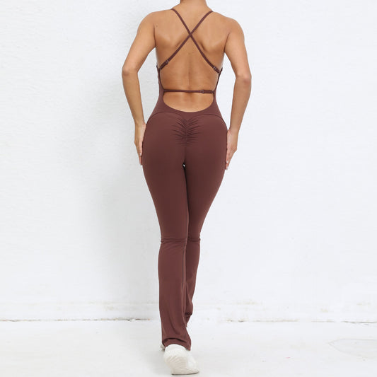 Adjustable Shoulder Strap Beauty Back One Piece Peach Hip Sports Fitness Clothes Micro Pull Yoga Jumpsuit Jumpsuit