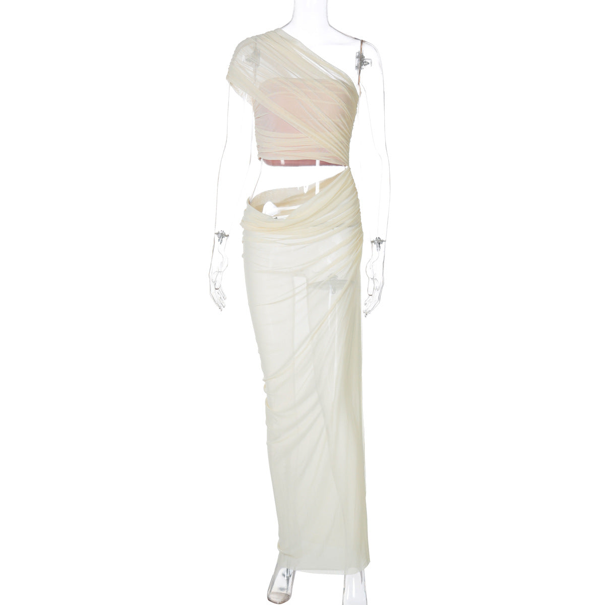 Women Clothing Spring Summer Mesh Stitching Tube Top Top Side Hollow Out Cutout Dress