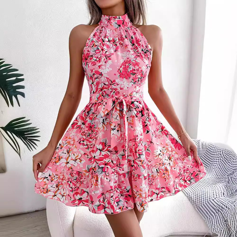 Women Clothing Sweet Princess Printed Sleeveless Dress