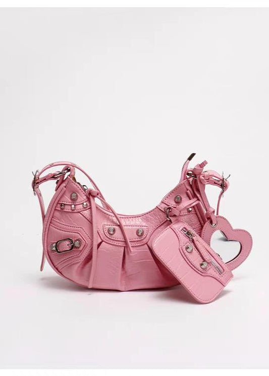 Croc-Embossed Multi-Strap Crescent Bag