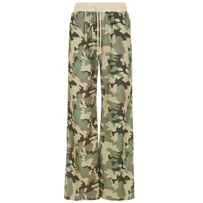 Casual Contrast Color Cinched Hoodie Long Sleeve Sweatshirt Sweatpants Two Piece Camouflage Cardigan Coat Trousers Sets