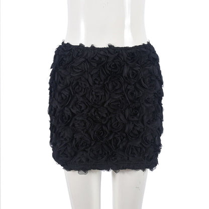 Sexy All Matching Women Wear Cropped Rose Floral Single Tank Top Short Skirt Two Piece Set