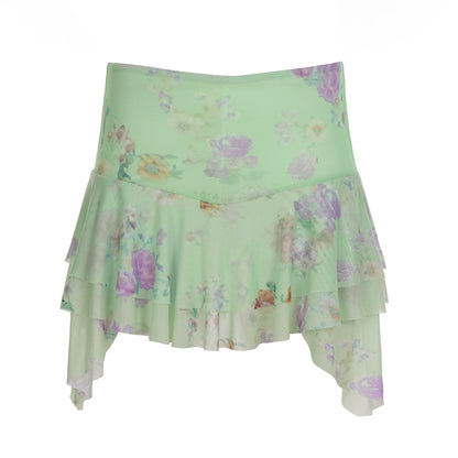 Kaelynn Floral Asymmetric Mini Skirt