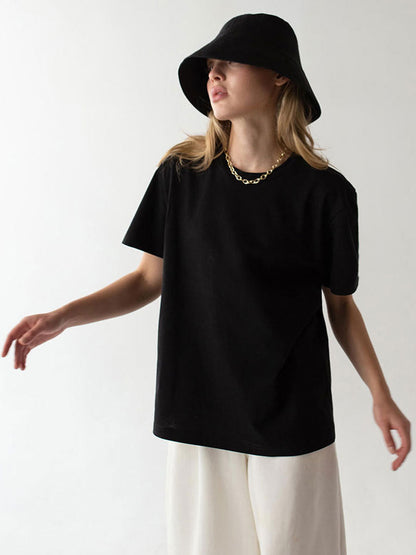 Minimalist Casual Solid Crew Neck T-shirt