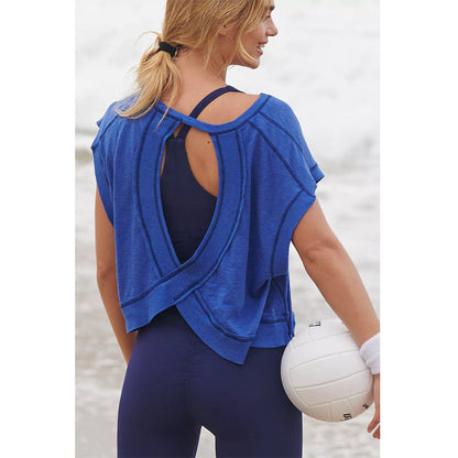 Women Clothing Women Beauty Back Exercise Yoga T Shirt Loose Casual Breathable