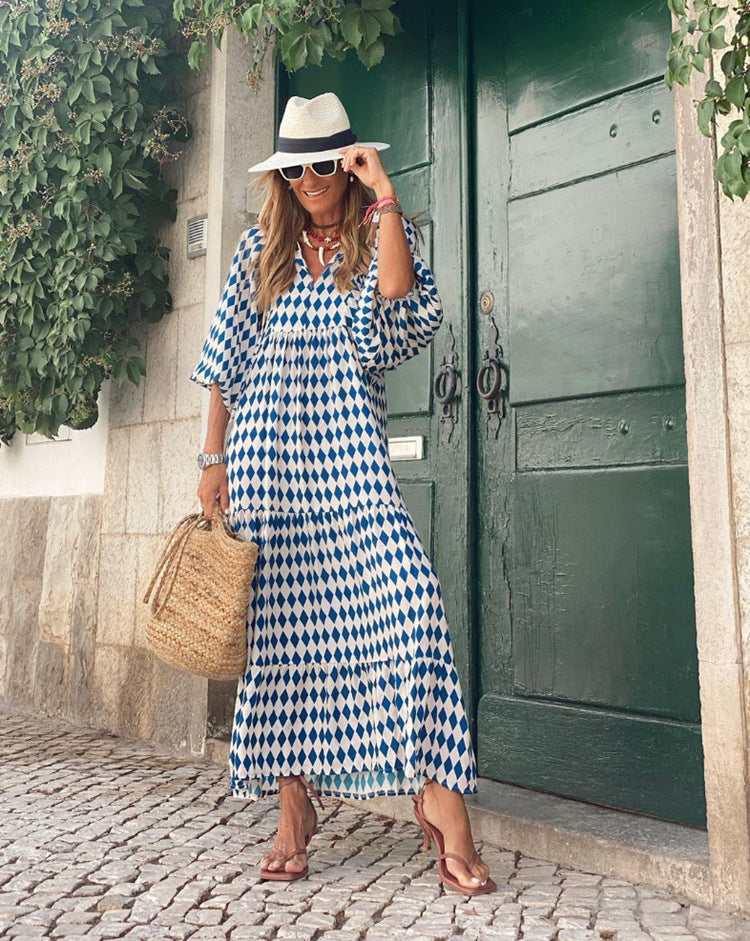 Women's fashionable street picnic bubble sleeve layered elegant party MIDI dress