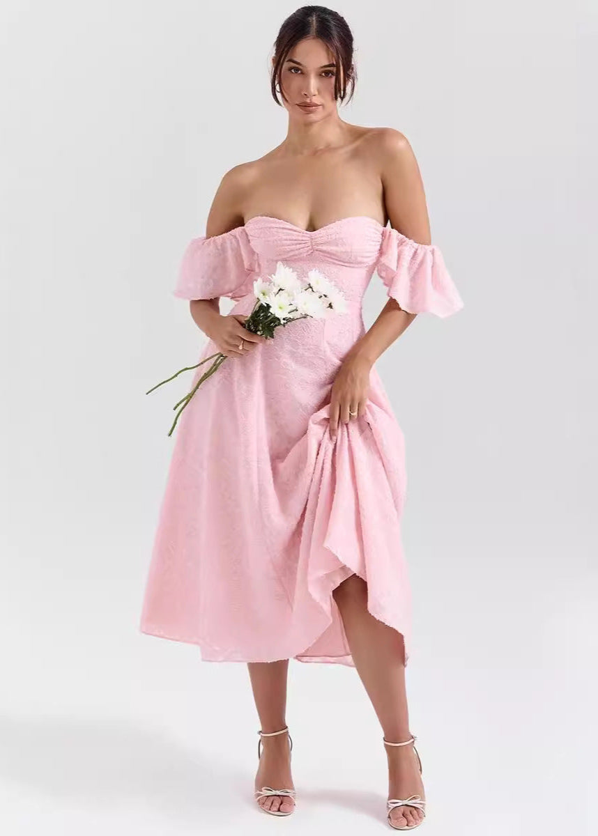 Rosalie - Textured Flutter Sleeve Midi Dress