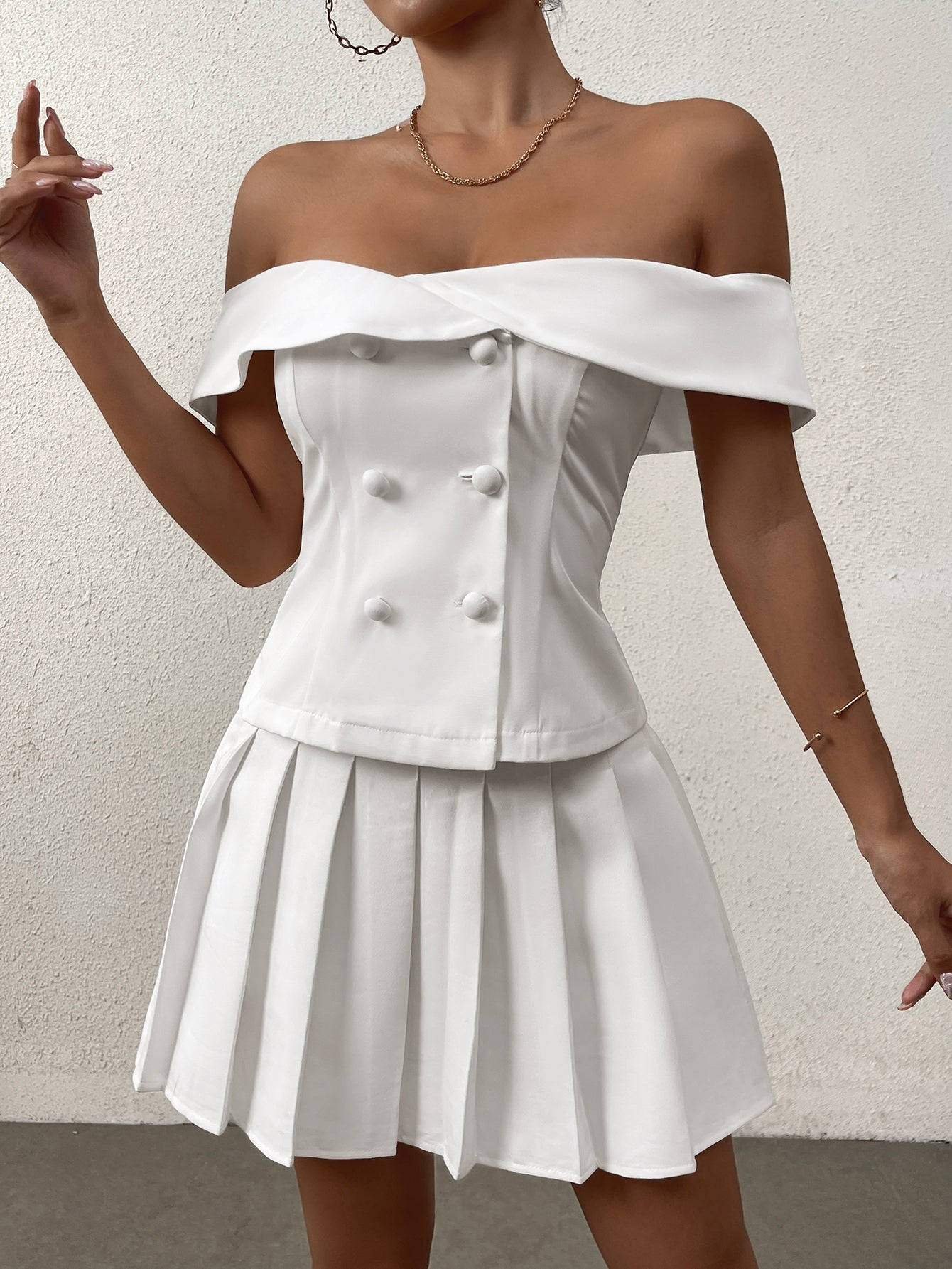 Off Shoulder Button Embellished Top