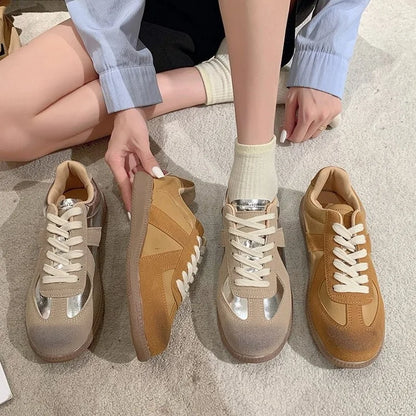 Outdoor Jogging Sneakers Women Suede Leather Patchwork Running Shoes Woman High Quality Lace Up Round Toe Leisure Trainers