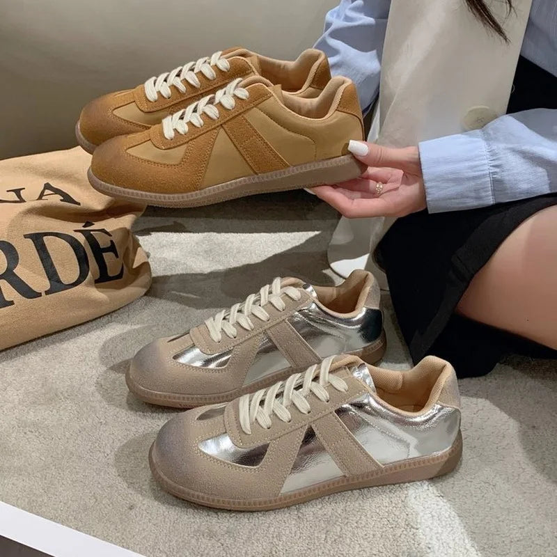 Outdoor Jogging Sneakers Women Suede Leather Patchwork Running Shoes Woman High Quality Lace Up Round Toe Leisure Trainers