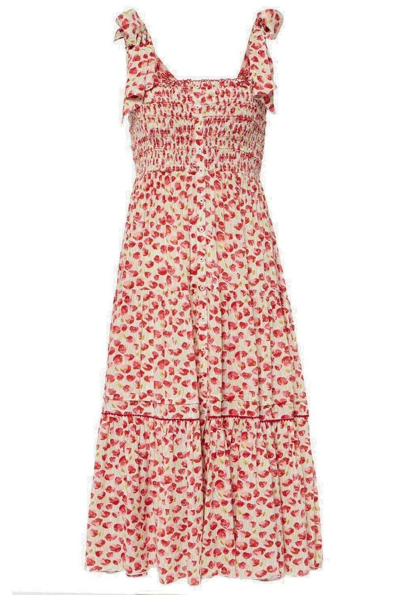 Poupette St Barth Triny Polka-dot Shirred Midi Dress