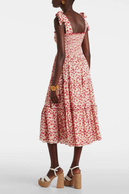 Poupette St Barth Triny Polka-dot Shirred Midi Dress