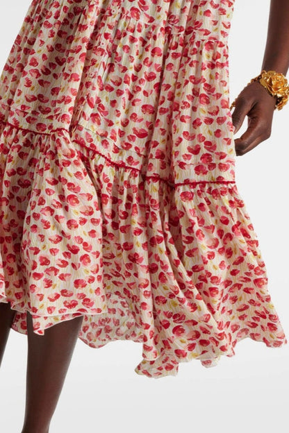 Poupette St Barth Triny Polka-dot Shirred Midi Dress