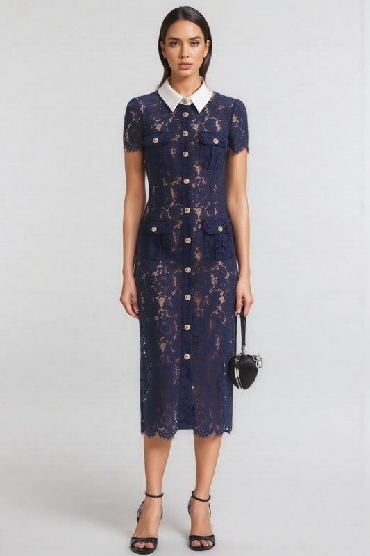 Shaylah Lace Contrast Collar Midi Dress