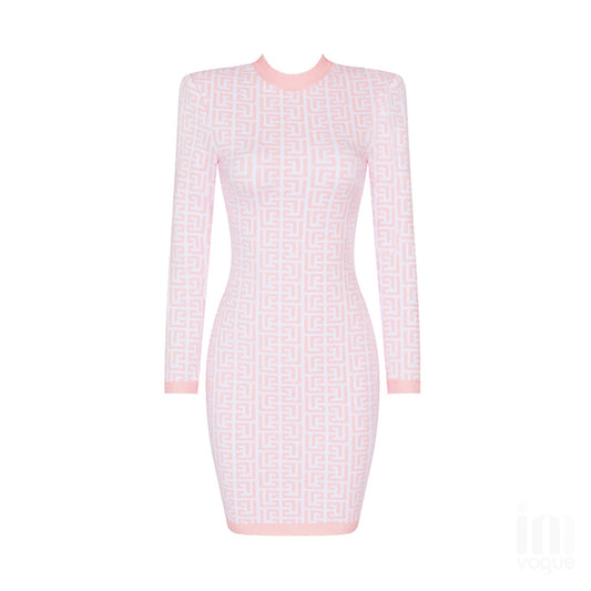 Round Neck Long Sleeve Plaid Mini Bandage Dress PHD1733