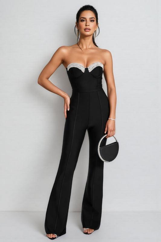 Ewan Rhinestone Backless Bandage Jumpsuit