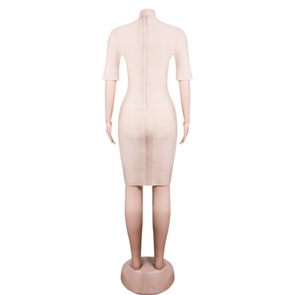 V Neck Short Sleeve Striped Midi Bandage Dress PZC1693