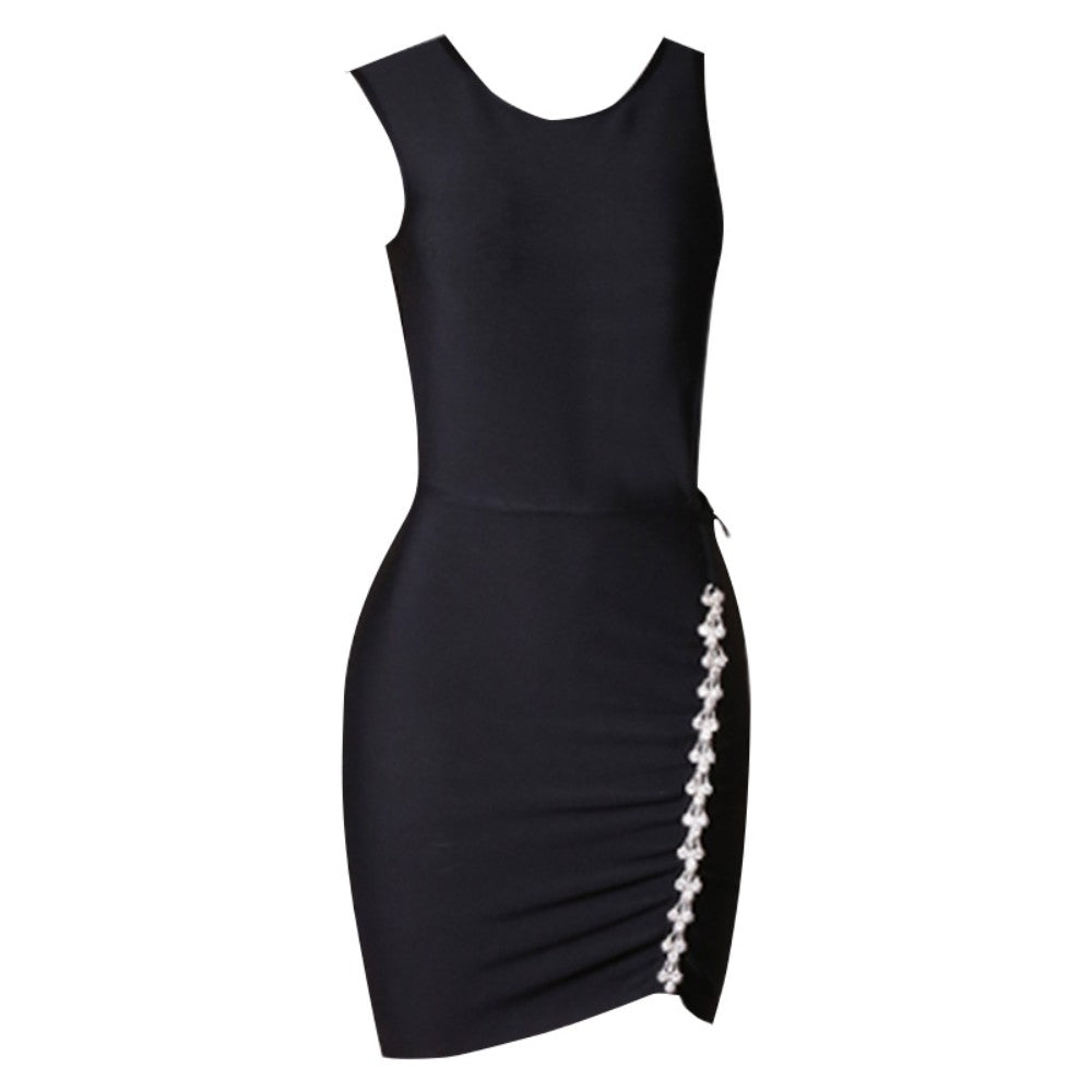 Round Neck Sleeveless Mini Rhinestone Bandage Dress PZC1726