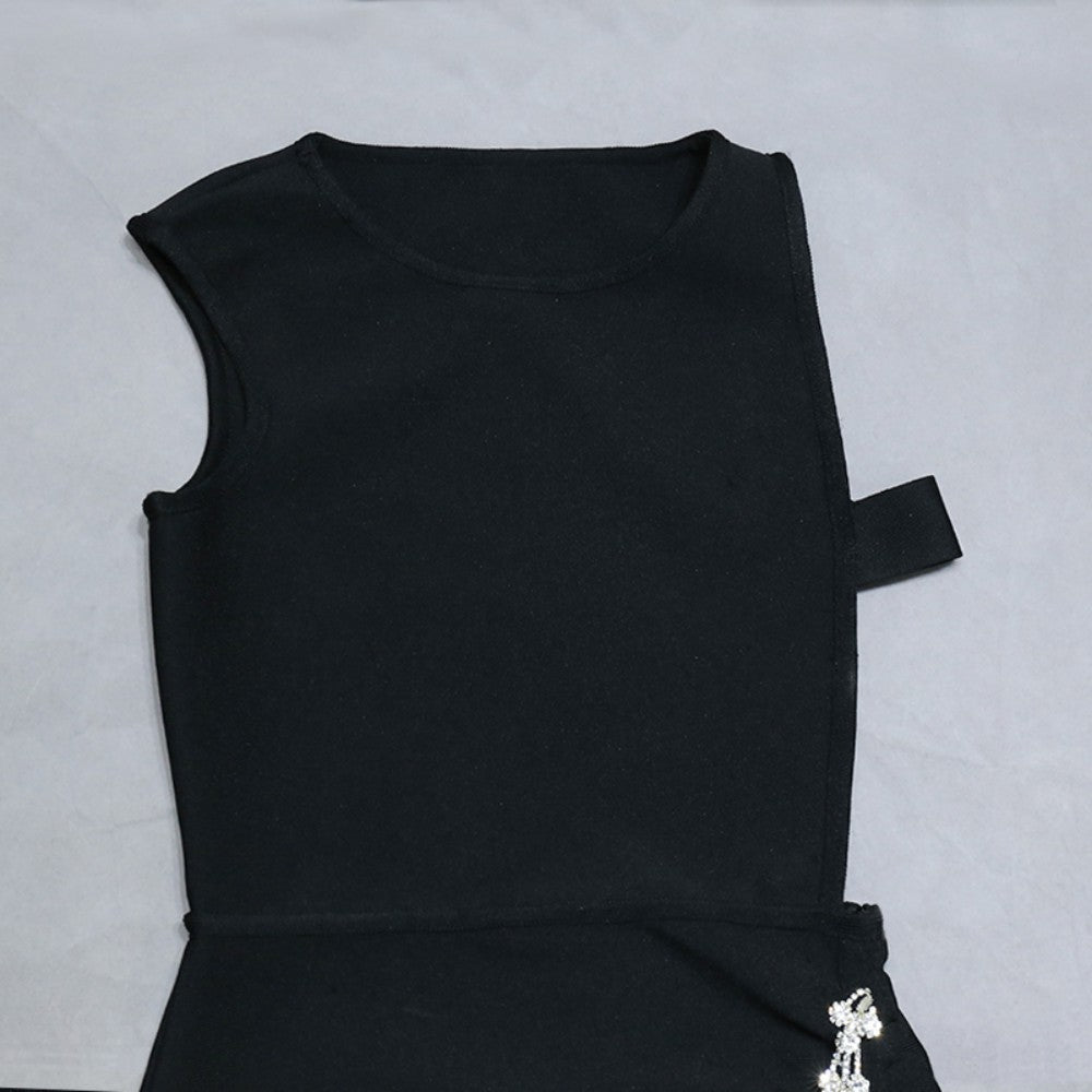 Round Neck Sleeveless Mini Rhinestone Bandage Dress PZC1726